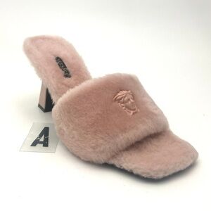 VERSACE La Medusa Faux Fur Slide Sandal sz 9